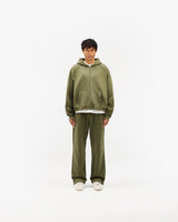 Initial Boxy Zip Through Hoodie - Army Green