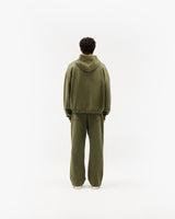 Initial Boxy Zip Through Hoodie - Army Green