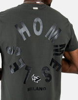 Les Hommes Arrow Back Print Mil Green T-Shirt