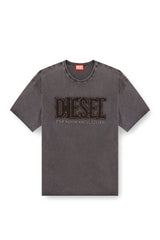 T-shirt with appliqué logo and raw edge